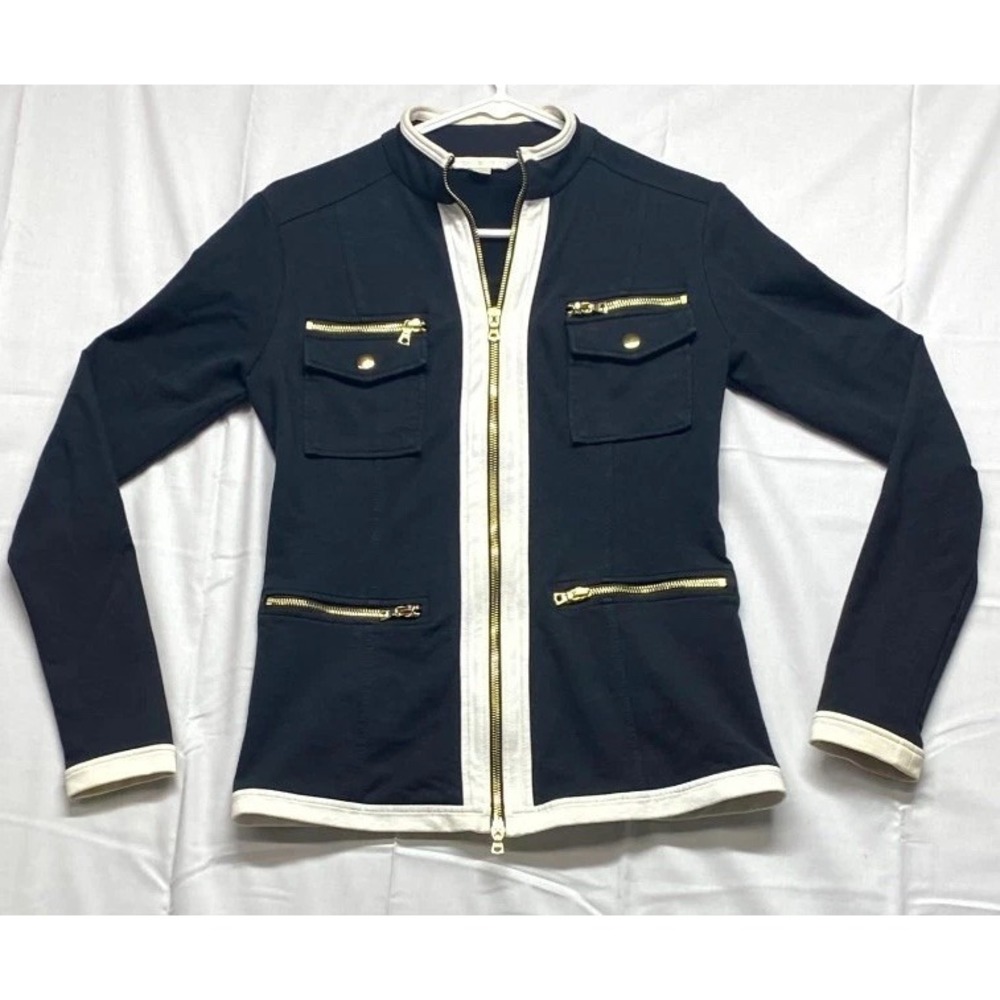 Boston Proper Jacket Womens XS Black White Stretch Winter Front Pockets Full Zip
